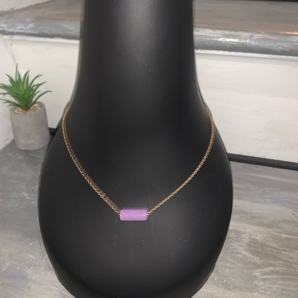 Bar necklace periwinkle pendant on gold chain comes with length extender 18-21… - Picture 1 of 6